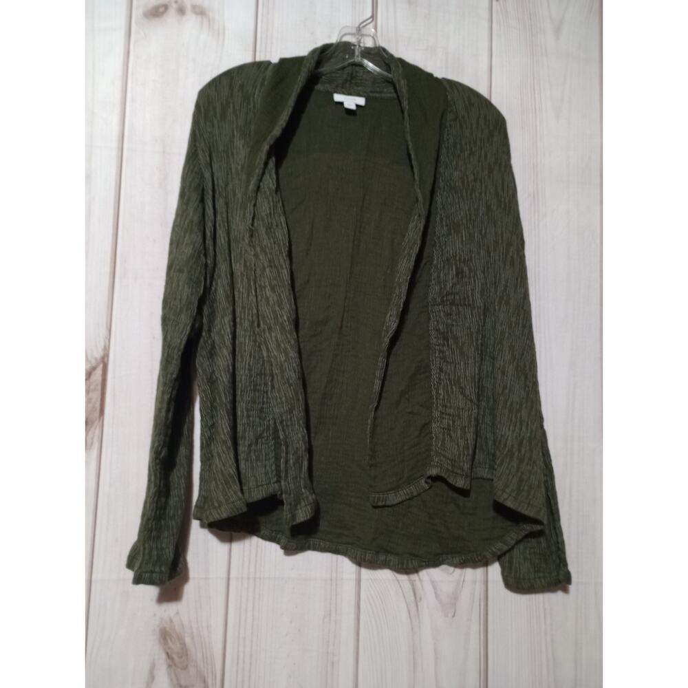 Pure Jill J. Jill Womens Small Olive Green Cotton Crinkle Gauze Cardigan Sweater
